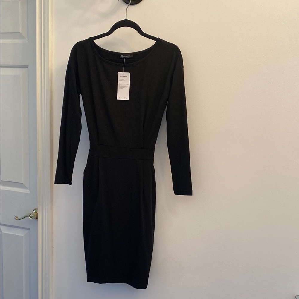 Black Ribbed Long Sleeve Sheath Dress